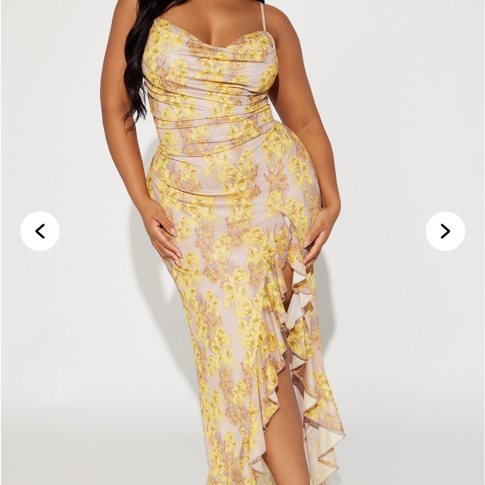 Fashion Nova One Shoulder Yellow Floral Dress